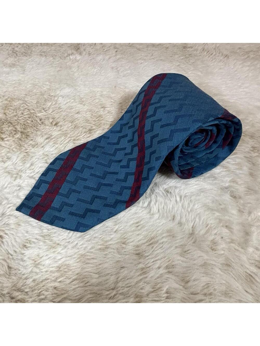 Vintage Beau Brummell Tie Wool Blend Teal Burgundy Retro Classic